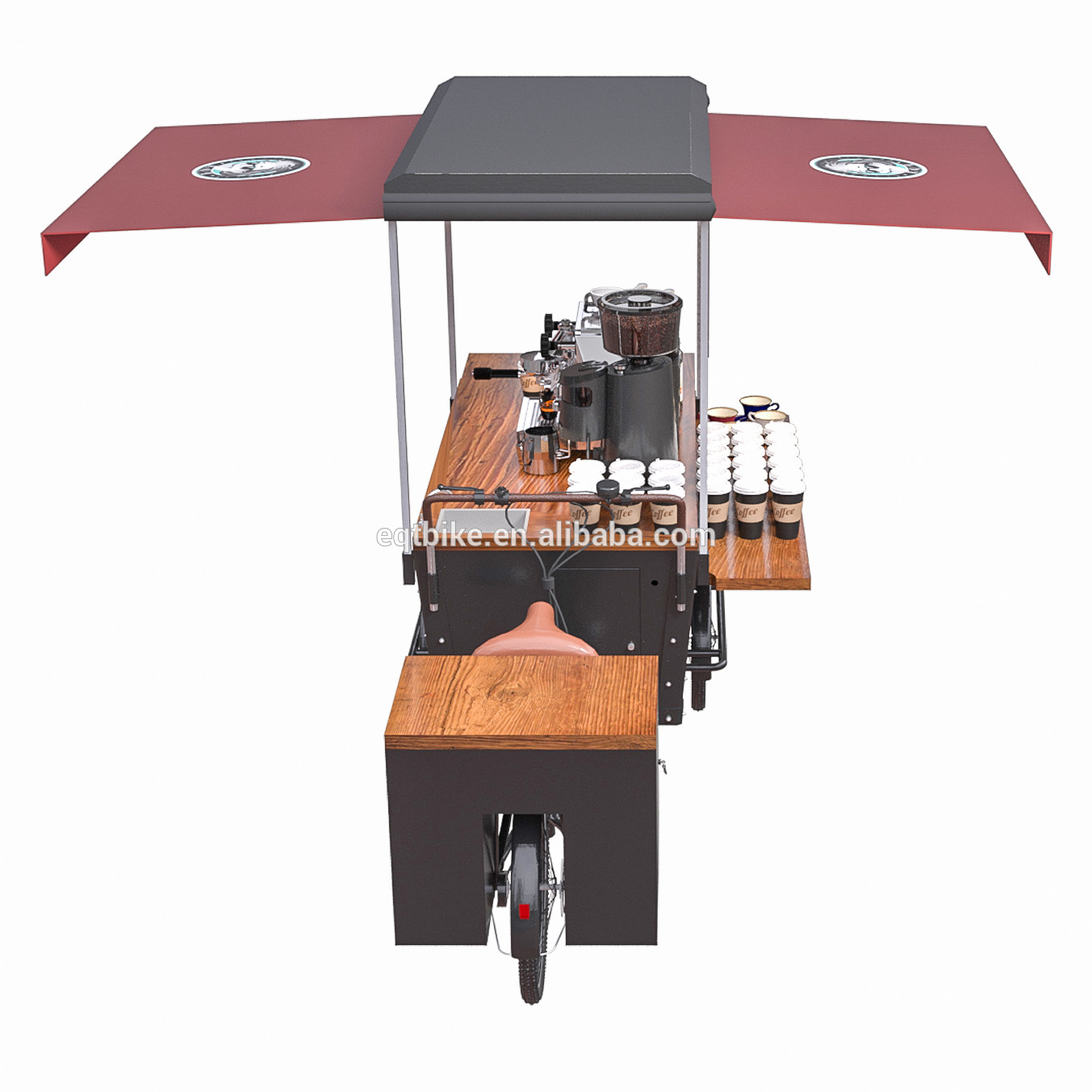 Carro de madera anti de la venta del café del triciclo de la estructura de caja de aceite
