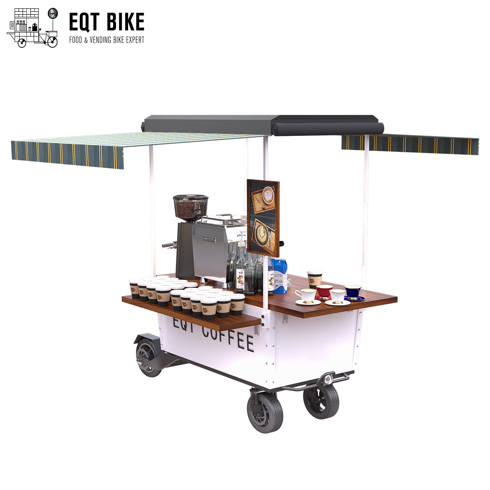 4 ruedas que venden el carro al aire libre del café pulverizan la bici móvil de capa del café